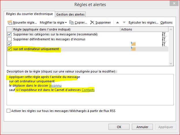 règle outlook 4D delete